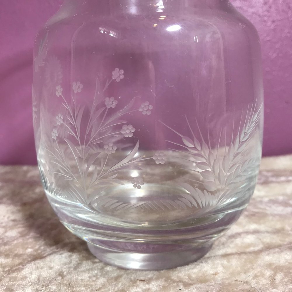 Vintage * Etched Floral Daisy Print Vase EUC Retro Home Decoration Flare Flowers - Picture 4 of 6